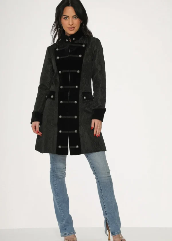 Orchid Bloom Artemis Jacquard Coat Black