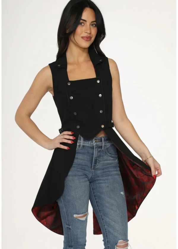 Orchid Bloom Queen Jacquard Waistcoat Black Red