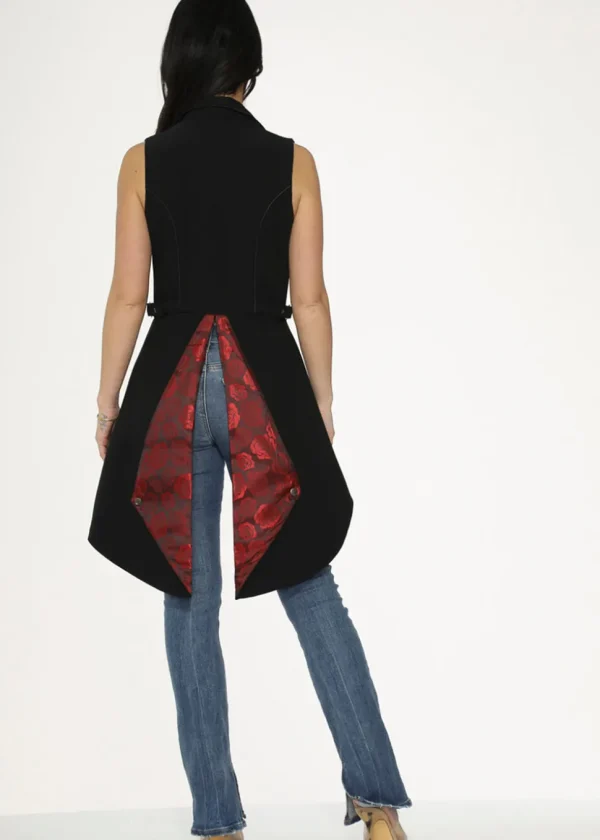 Orchid Bloom Queen Jacquard Waistcoat Black Red
