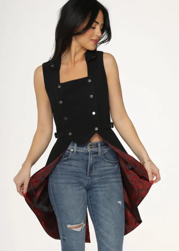 Orchid Bloom Queen Jacquard Waistcoat Black Red