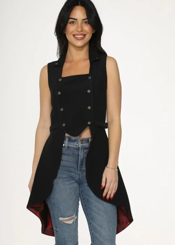 Orchid Bloom Queen Jacquard Waistcoat Black Red