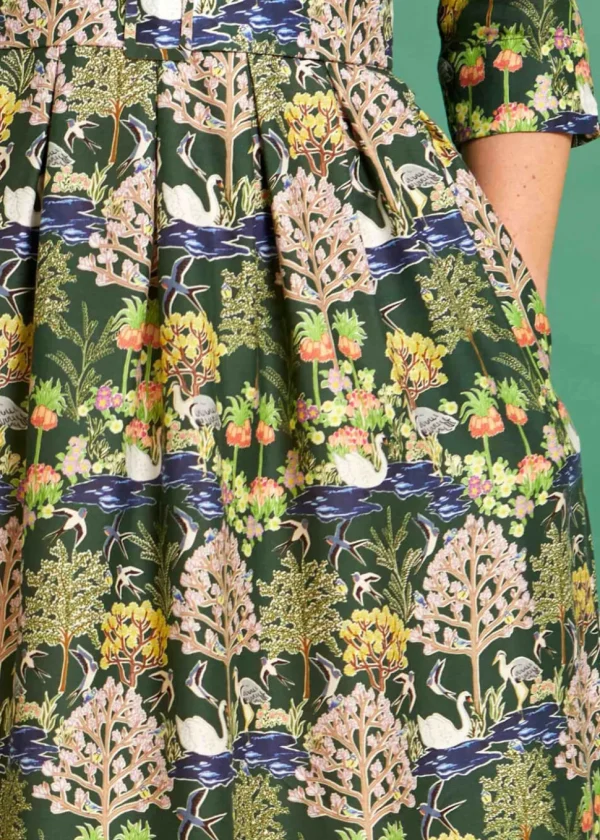 Palava Cynthia Botanical Gardens 40's A-Line Dress Dark Green