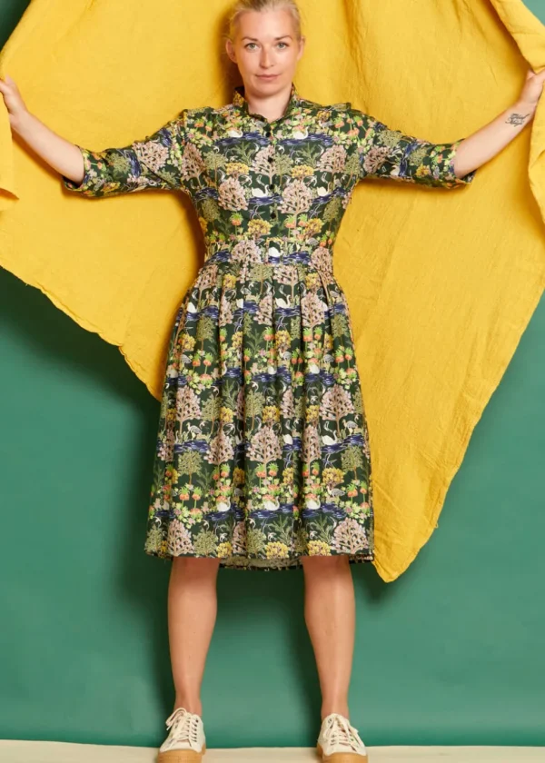 Palava Cynthia Botanical Gardens 40's A-Line Dress Dark Green