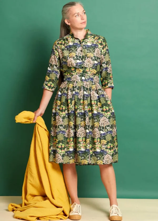 Palava Cynthia Botanical Gardens 40's A-Line Dress Dark Green