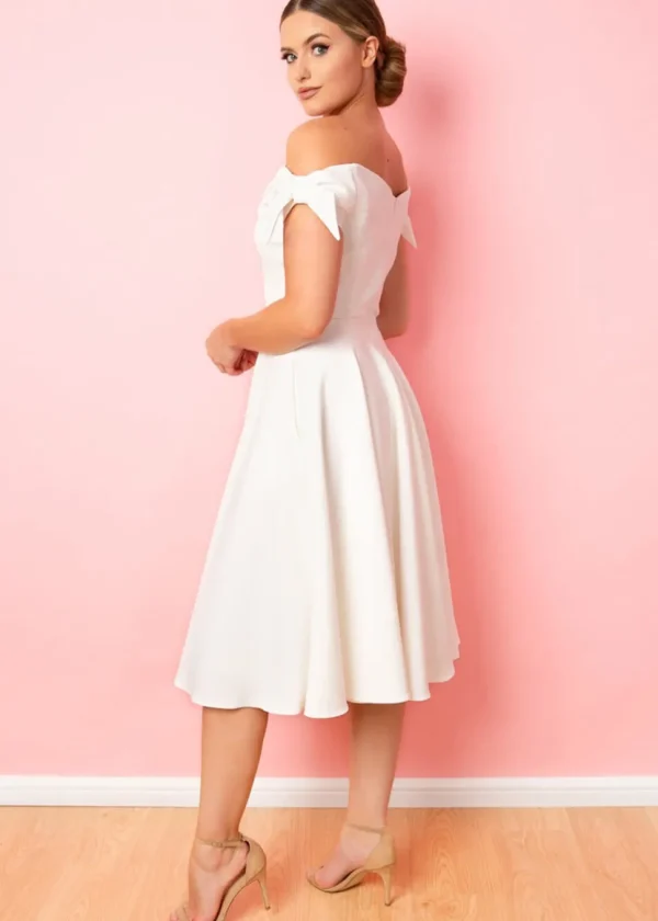 Pretty Dress Company Fatale Bow 50's Midi Swing Dress Ivory