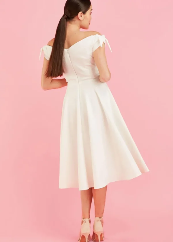 Pretty Dress Company Fatale Bow 50's Midi Swing Dress Ivory