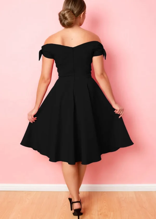 Pretty Dress Company Fatale Bow 50's Midi Swing Dress Black