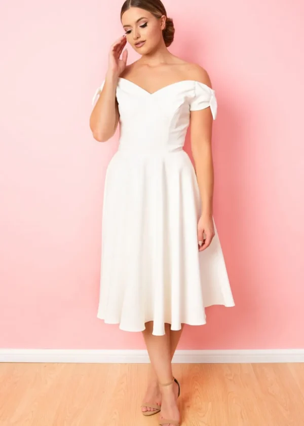Pretty Dress Company Fatale Bow 50's Midi Swing Dress Ivory