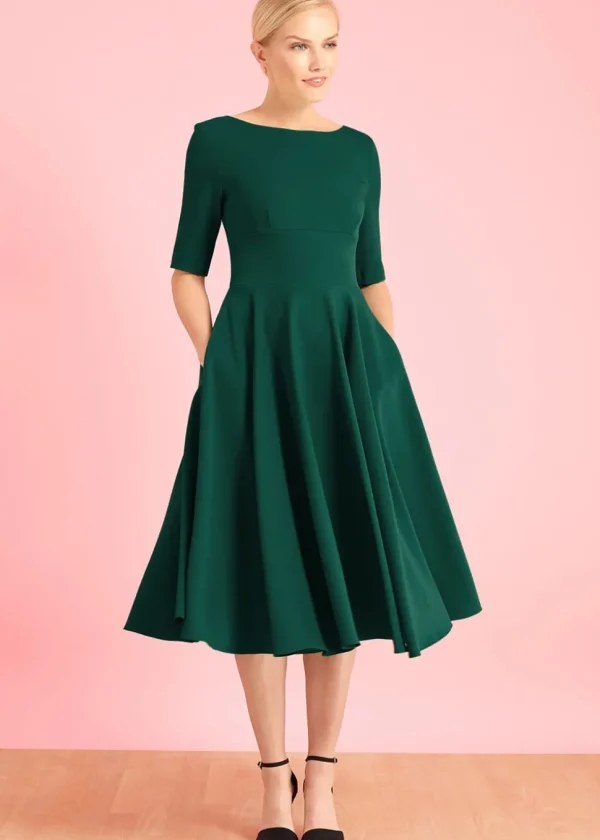 Pretty Dress Company Hepburn 50's Swing Dress Forest Green