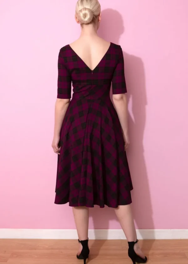 Pretty Dress Company Hepburn Tartan 50's Swing Jurk Berry