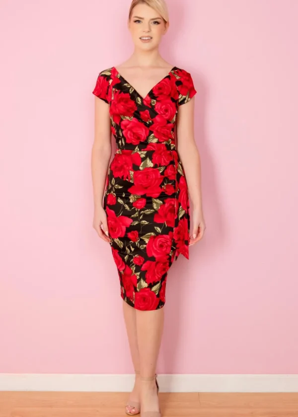 Pretty Dress Company Hourglass Sorrento 50's Pencil Dress Black Red