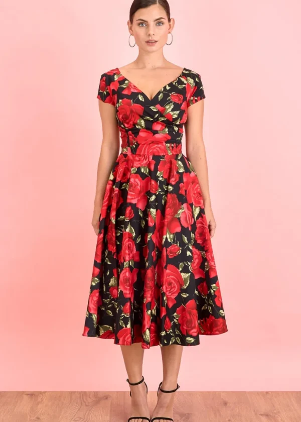 Pretty Dress Company Hourglass Sorrento 50's Swing Dress Black Red