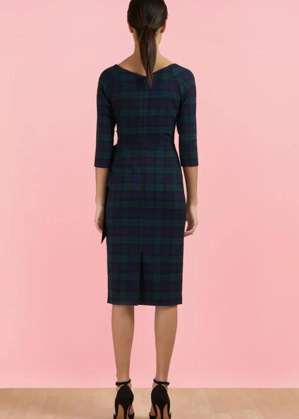 Pretty Dress Company Hourglass Tartan Pencil Dress Green & Navy