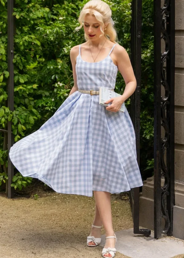 Pretty Dress Company Priscilla Gingham 50's Swing Dress Pale Blue