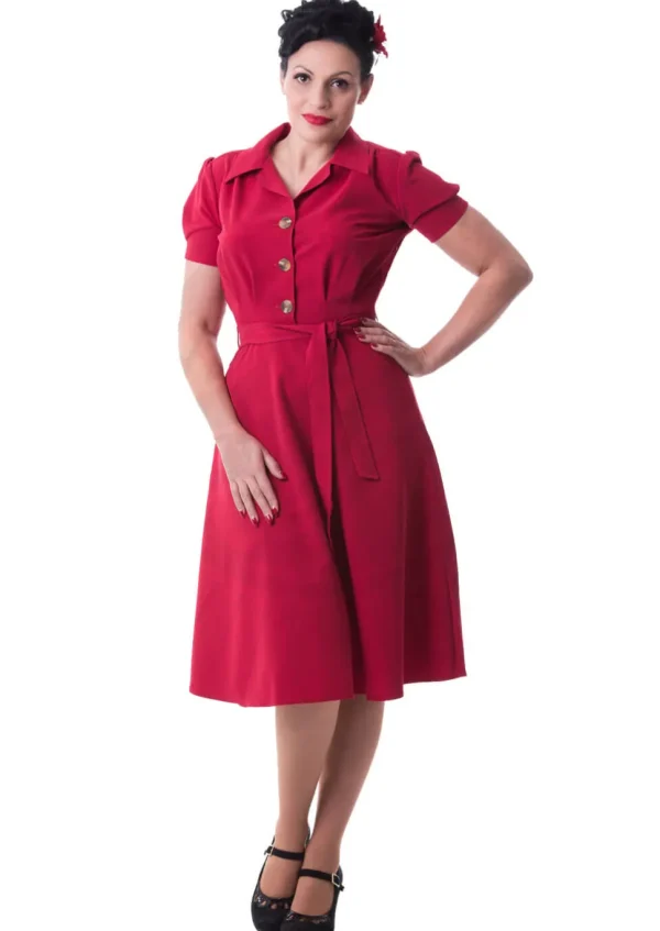 Pretty Retro Landgirl 40's A-Line Dress Red