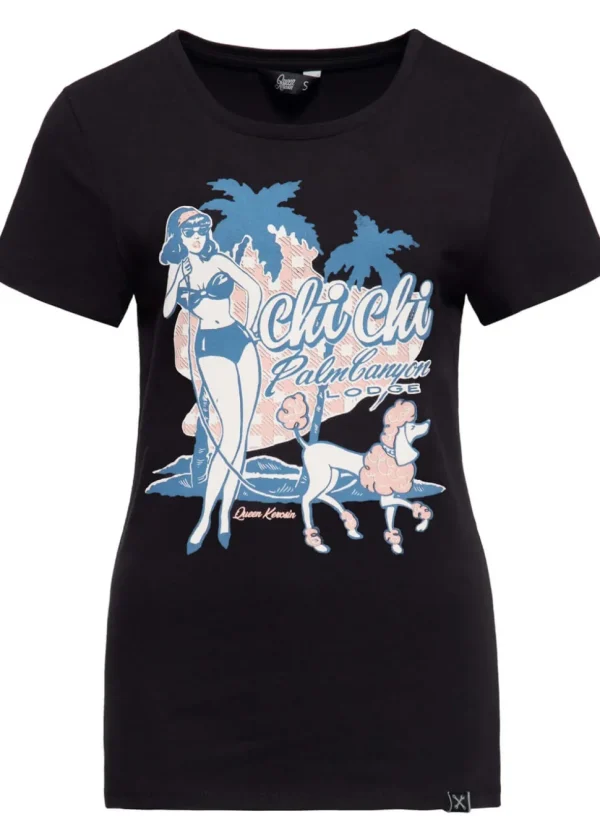 Queen Kerosin Chi Chi Beach Poodle Girly T-Shirt Black