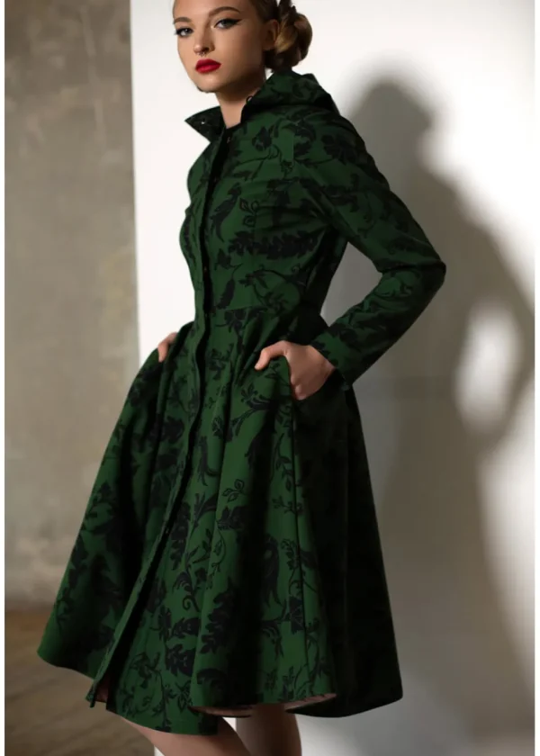 RainSisters Forest Flower Water-Repellent 50's Raincoat Green