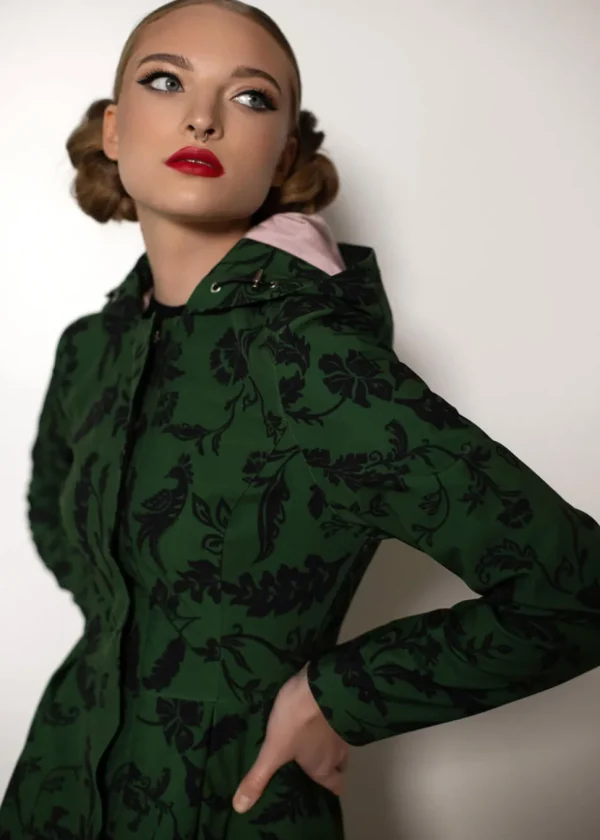 RainSisters Forest Flower Water-Repellent 50's Raincoat Green