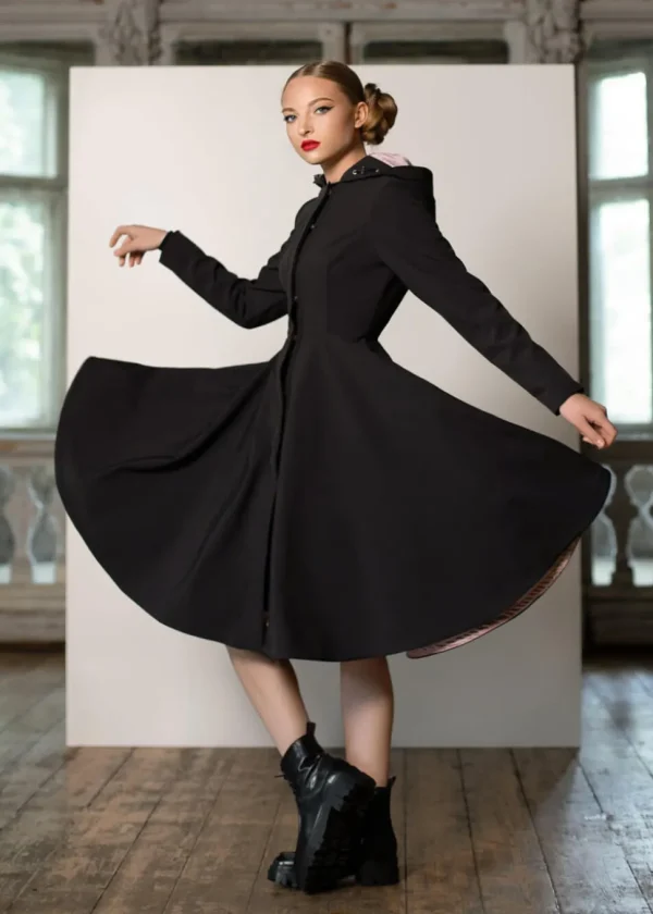 RainSisters Midnight Water-Repellent 50's Raincoat Black Pink