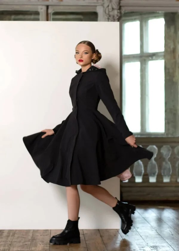 RainSisters Midnight Water-Repellent 50's Raincoat Black Pink