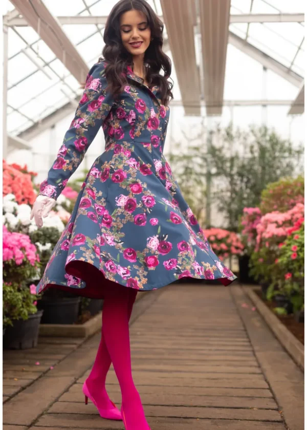RainSisters Misty Rose Water-Repellent 50's Raincoat Blue