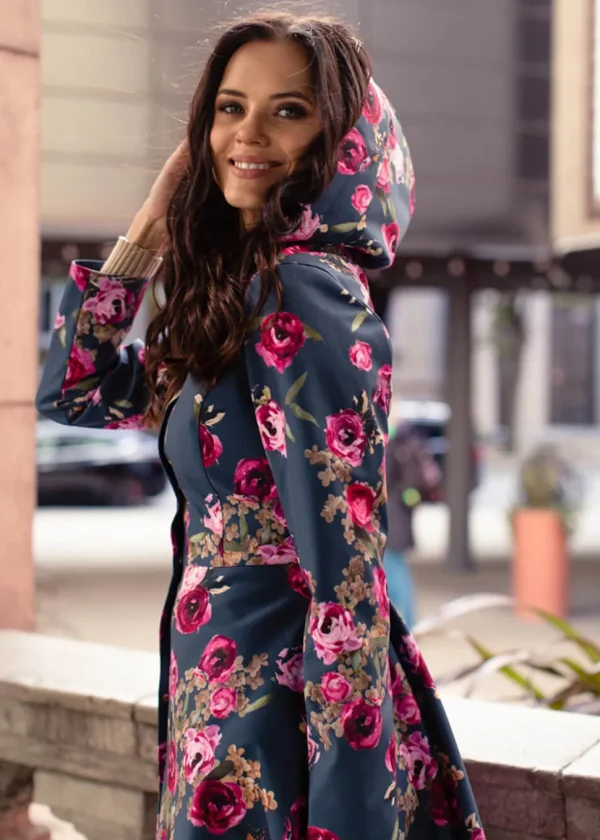RainSisters Misty Rose Water-Repellent 50's Raincoat Blue