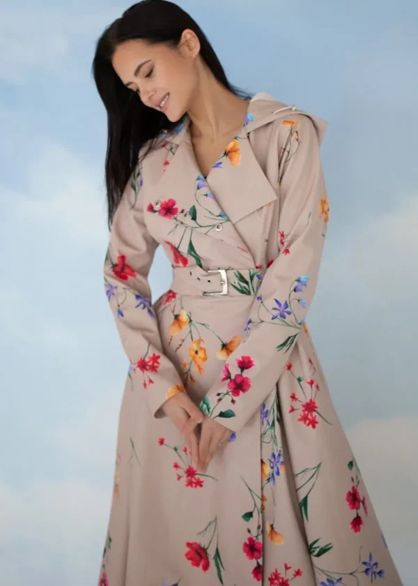 RainSisters Spring Blossom Water-Repellent 50's Raincoat Beige