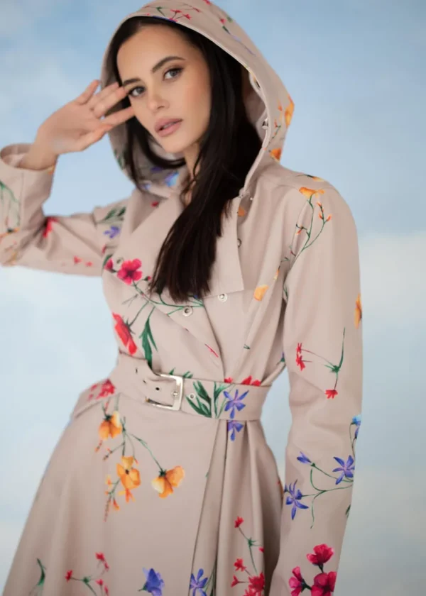 RainSisters Spring Blossom Water-Repellent 50's Raincoat Beige