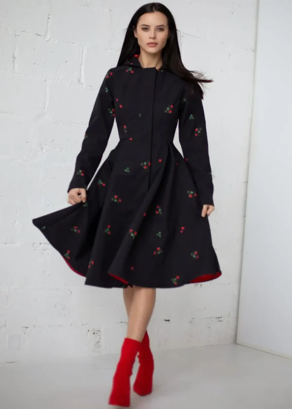 RainSisters Strawberry Water-Repellent 50's Raincoat Black