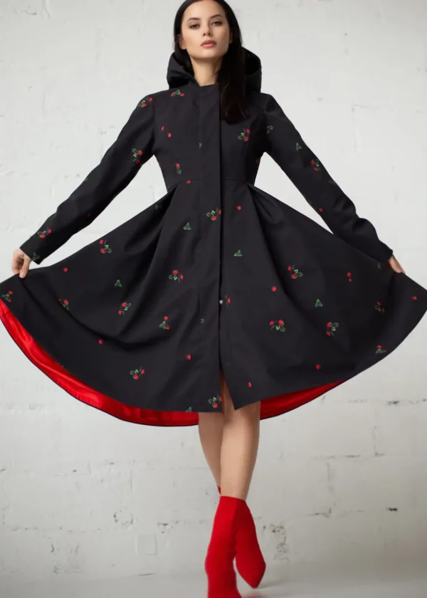 RainSisters Strawberry Water-Repellent 50's Raincoat Black