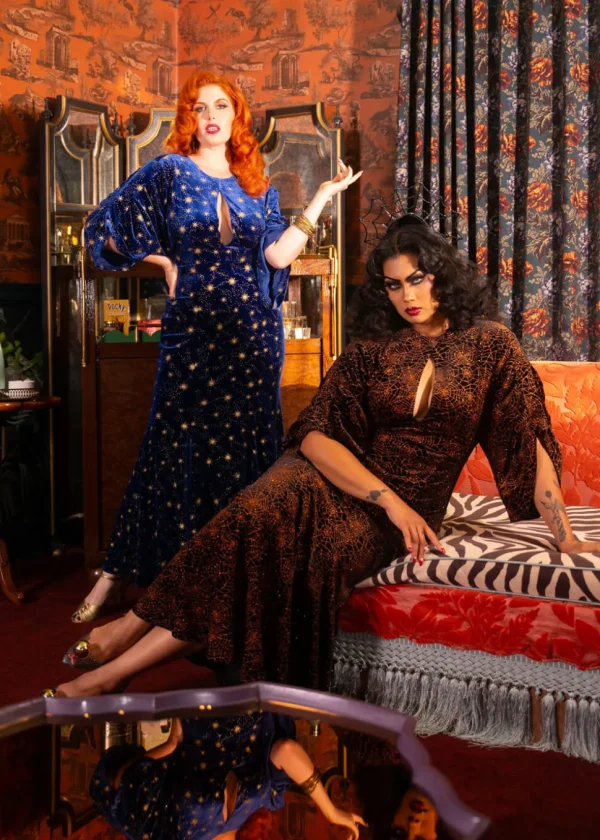 Rebel Love Bewitched Starry Skies Velvet Maxi Evening Dress Blue