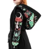 Restyle Autumnal Equinox Moth Mushroom Embroidery Hoodie Black