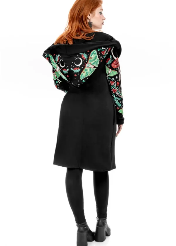 Restyle Autumnal Equinox Moth Mushroom Embroidery Hoodie Black