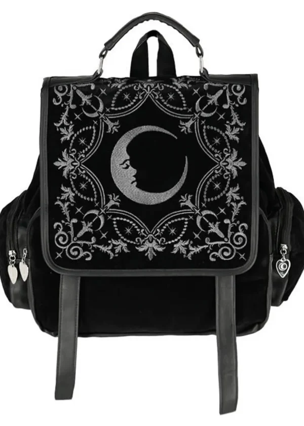 Restyle Crescent Moon Velvet Backpack Black