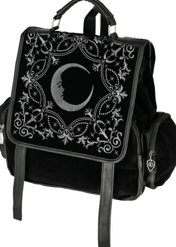 Restyle Crescent Moon Velvet Backpack Black