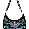 Restyle Enchanted Forest Moth Fern Embroidery Hobo Bag Black
