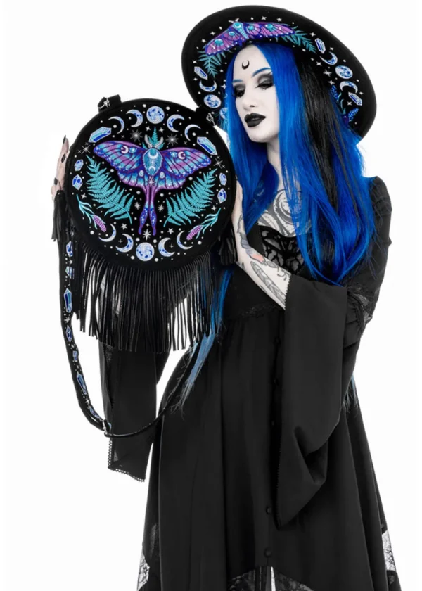 Restyle Enchanted Forest Moth Fern Round Bag Black