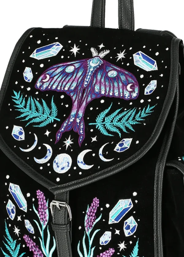 Restyle Enchanted Forest Moth Fern Embroidery Backpack Black