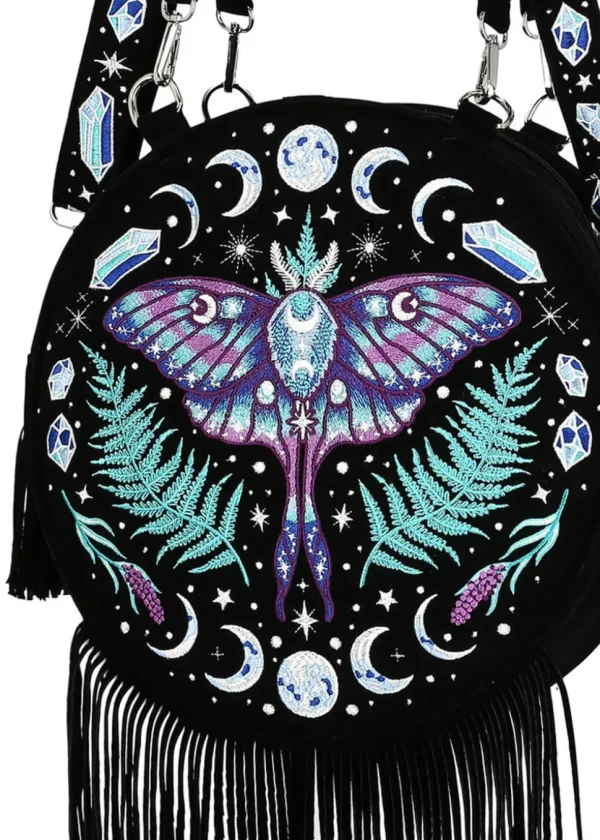 Restyle Enchanted Forest Moth Fern Round Bag Black