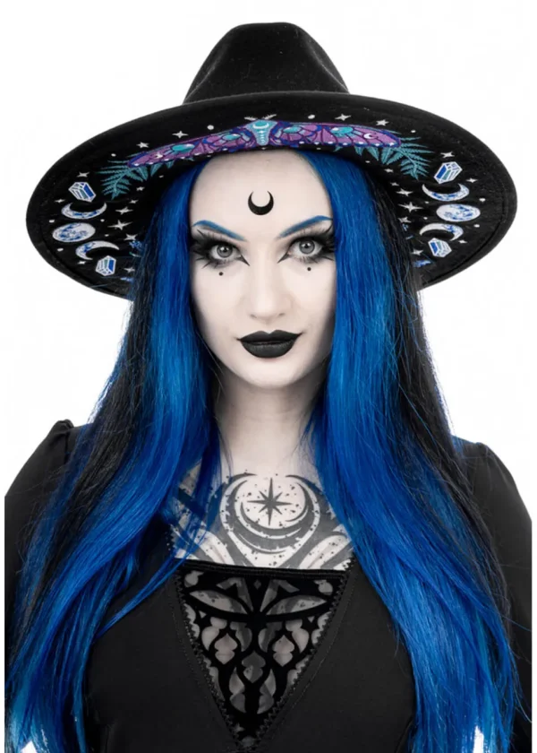 Restyle Enchanted Forest Moth Fern Embroidery Hat Black