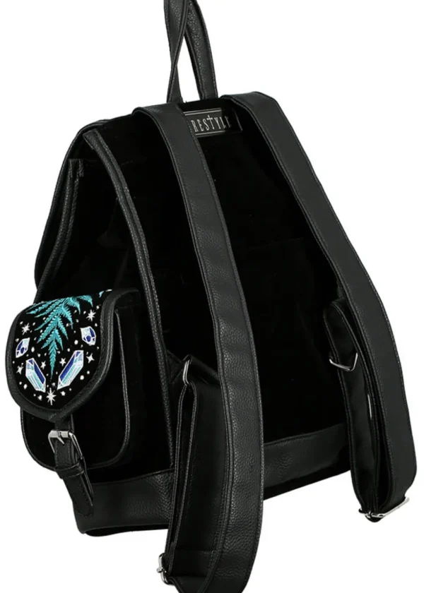 Restyle Enchanted Forest Moth Fern Embroidery Backpack Black