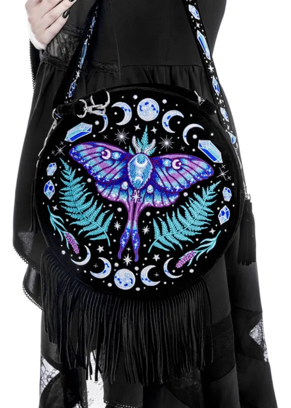 Restyle Enchanted Forest Moth Fern Round Bag Black