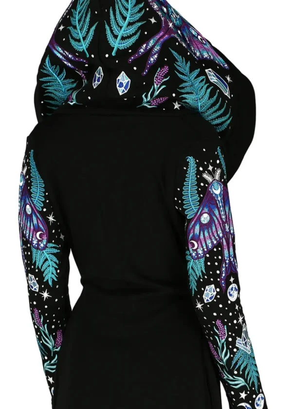 Restyle Enchanted Forest Moth Fern Embroidery Hoodie Black