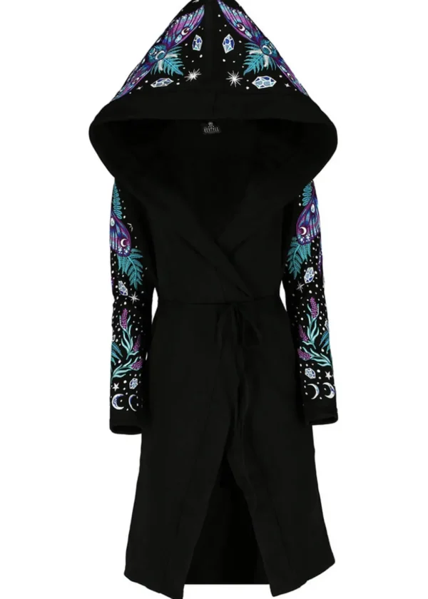 Restyle Enchanted Forest Moth Fern Embroidery Hoodie Black