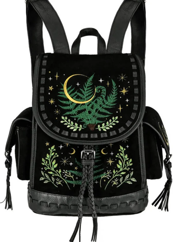 Restyle Herbal Fern Embroidery Backpack Black