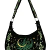 Restyle Herbal Fern Embroidery Hobo Bag Black