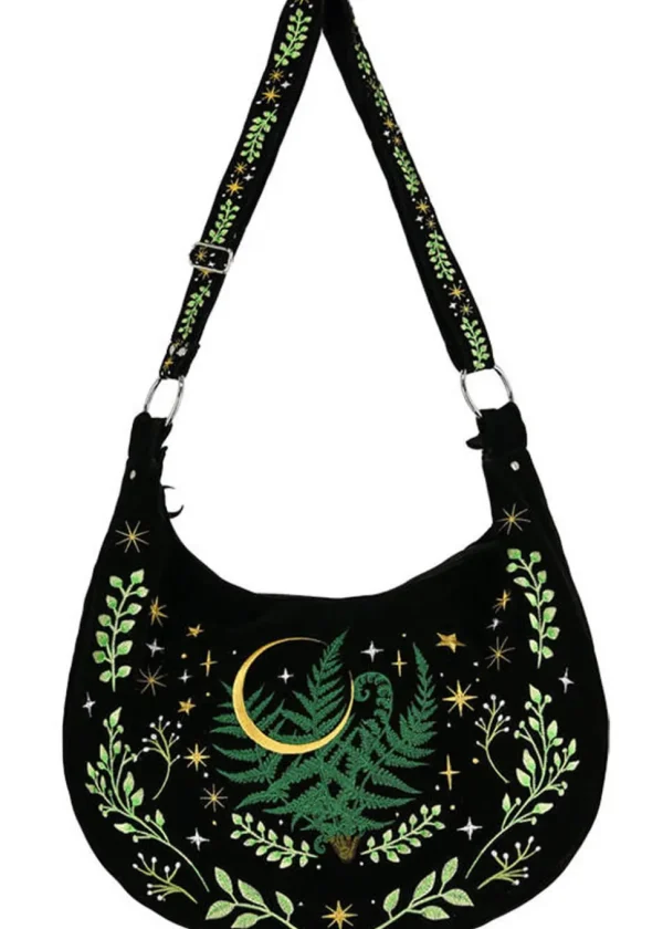 Restyle Herbal Fern Embroidery Hobo Bag Black