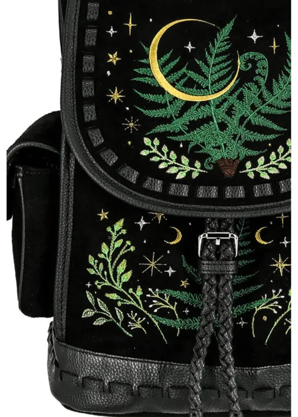 Restyle Herbal Fern Embroidery Backpack Black