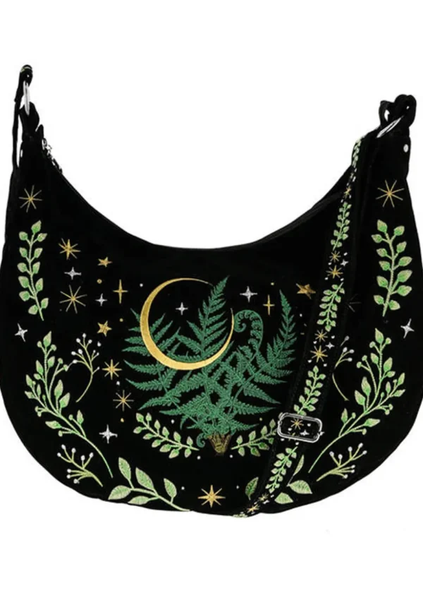Restyle Herbal Fern Embroidery Hobo Bag Black
