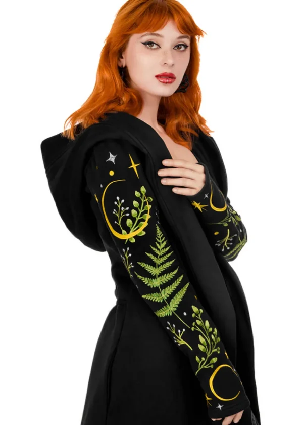 Restyle Herbal Fern Embroidery Hoodie Black